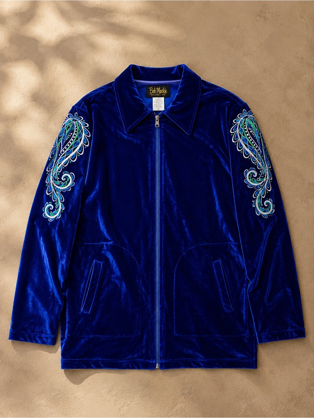 Bob Mackie Wearable Art Royal Blue Velvet Embroidered Jacket Size M